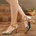 thumbnail image 4 of Zapatos de baile latino de cuero con purpurina para mujer, punta cerrada, suela suave, zapato moderno para Salsa, zapatos de baile de salón de Tango, tacón de 3/5/7cm, 4 of 5