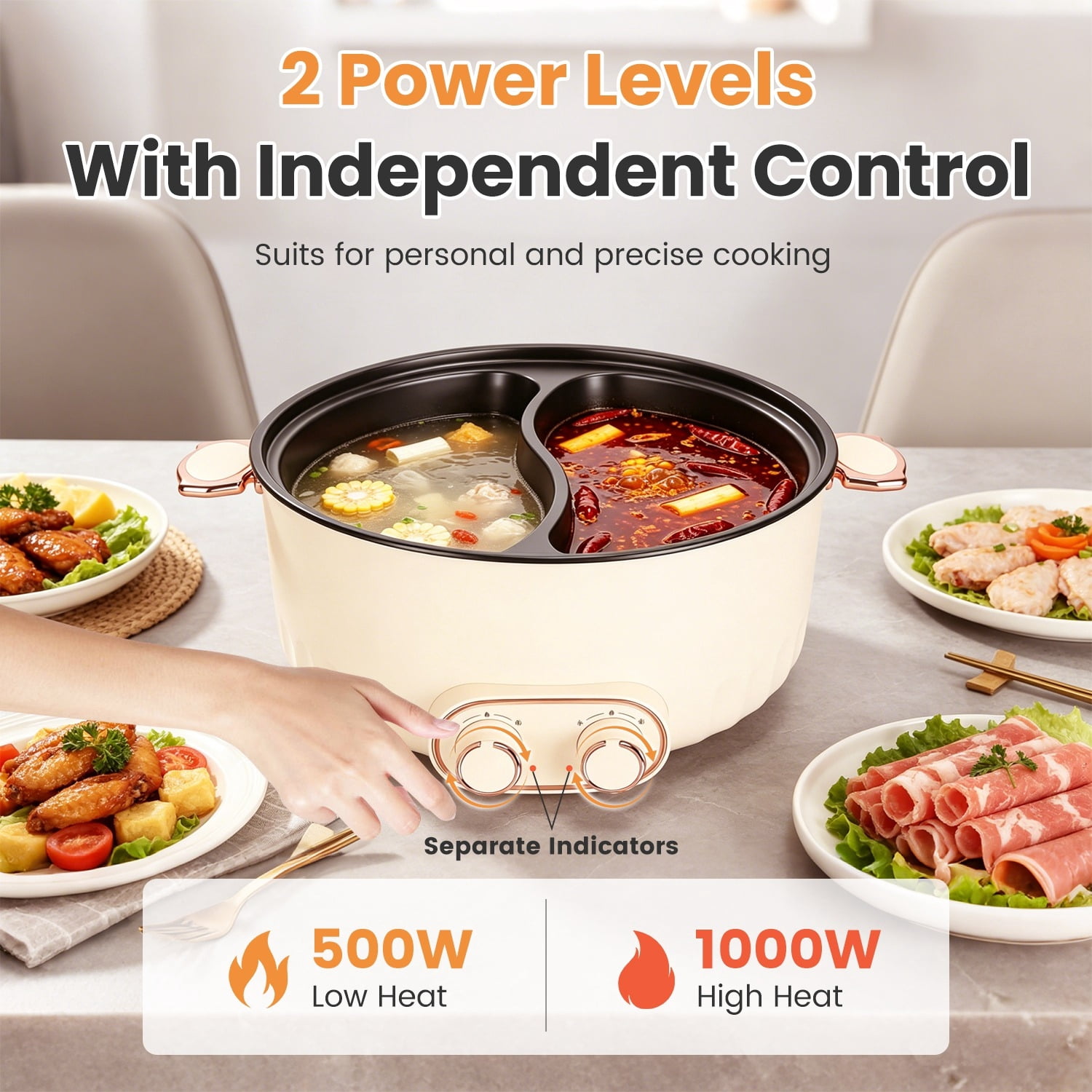 6L Electric Hot Pot with Divider Dual Flavor Non-Stick for Family Gathering