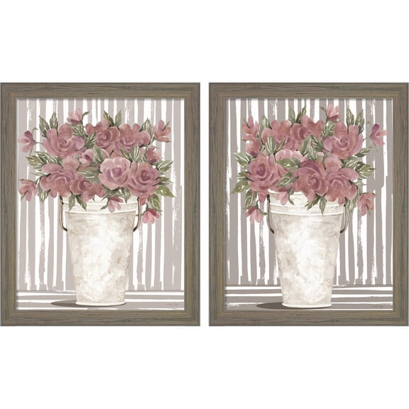 Great Art Now Pink Posies by Cindy Jacobs, 2 Piece Framed Art Set Each 9"W x 11"H
