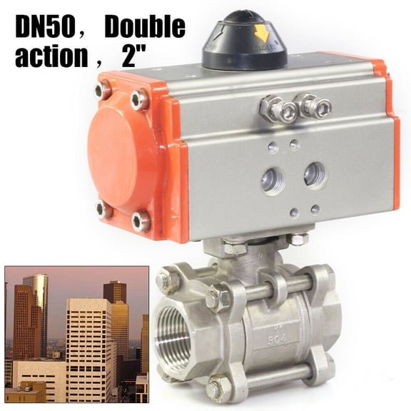2" Pneumatic Ball Valve Double Acting Air Actuated Actuator Ball Valve 1000 psi for Stainless Steel Pipe Systems