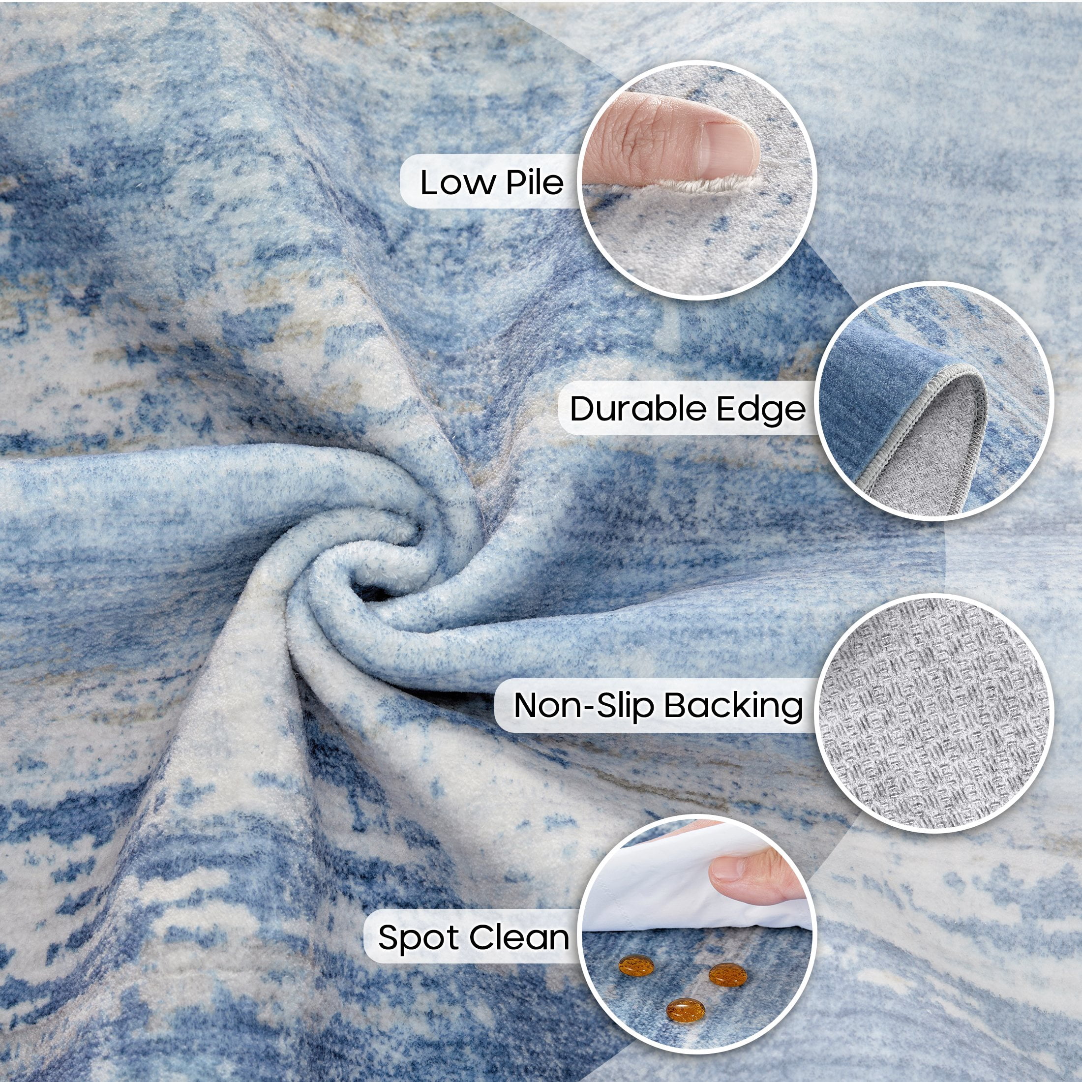 UERMEI 10'x12' Area Rugs for Living Room, Modern Abstract Washable Rug for Bedroom Dining Room Office, Non-Slip Soft Low Pile Home Decor Carpet Accent Rug, Sky Blue