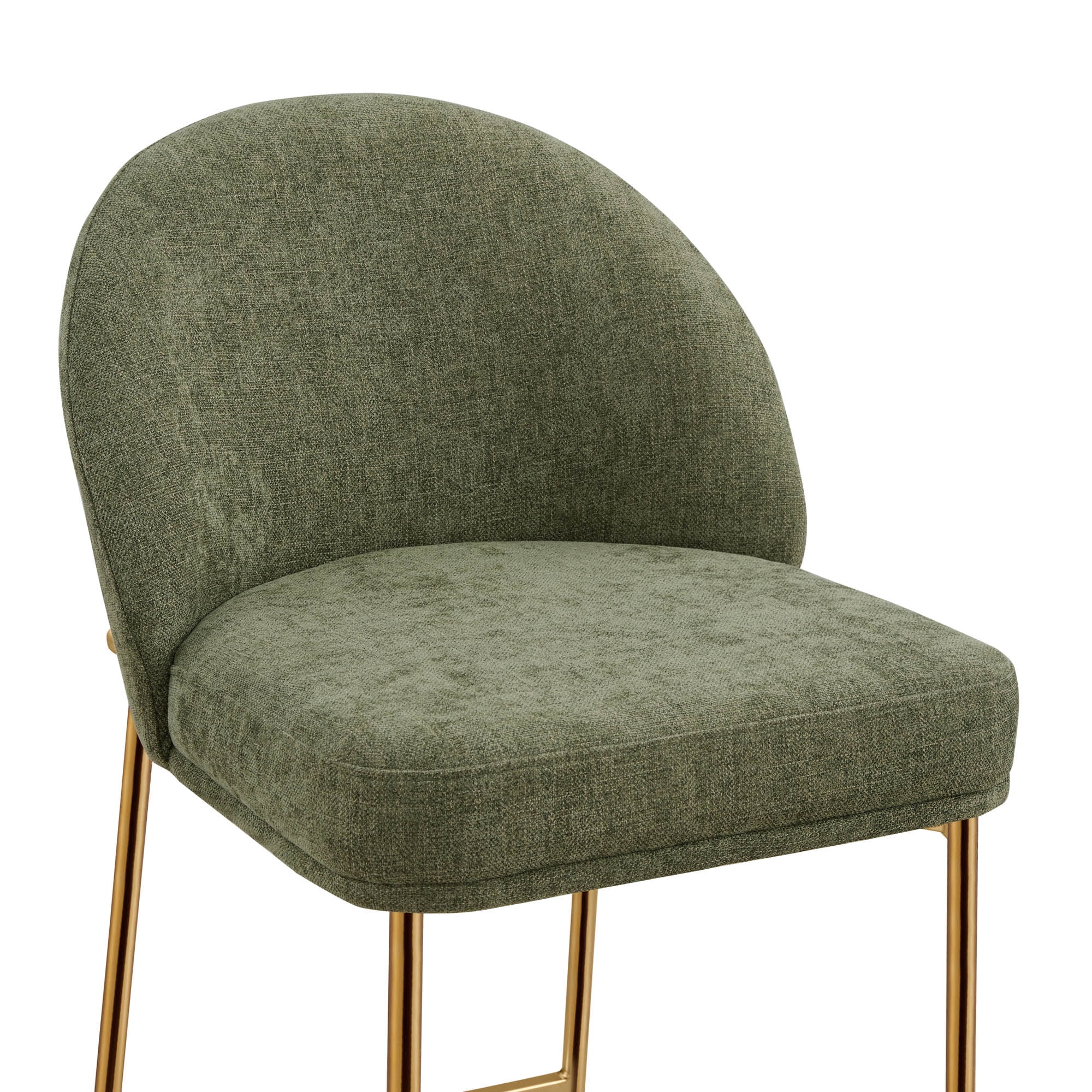 Spruce & Spring Modern Counter Bar Stool with Metal Arc Backrest and Upholstered Seat Set of 2, Green with Bronze Legs