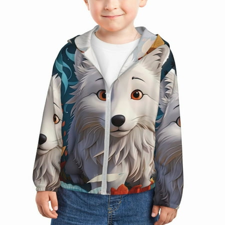 

Lukts White Wolf With Flowers Print Children s Long-Sleeved Sun Protection Clothing Hooded Sweatshirts for Boys and Girls Outdoor Sports-3 Years