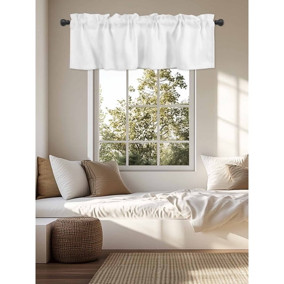 Kitchen Valances for Window, Pure White Light Filtering Rod Pocket Valance Curtain, Monochrome Plain Single Bright Color  Short Curtains Window Topper for Bedroom Bathroom Living Room 54x18in
