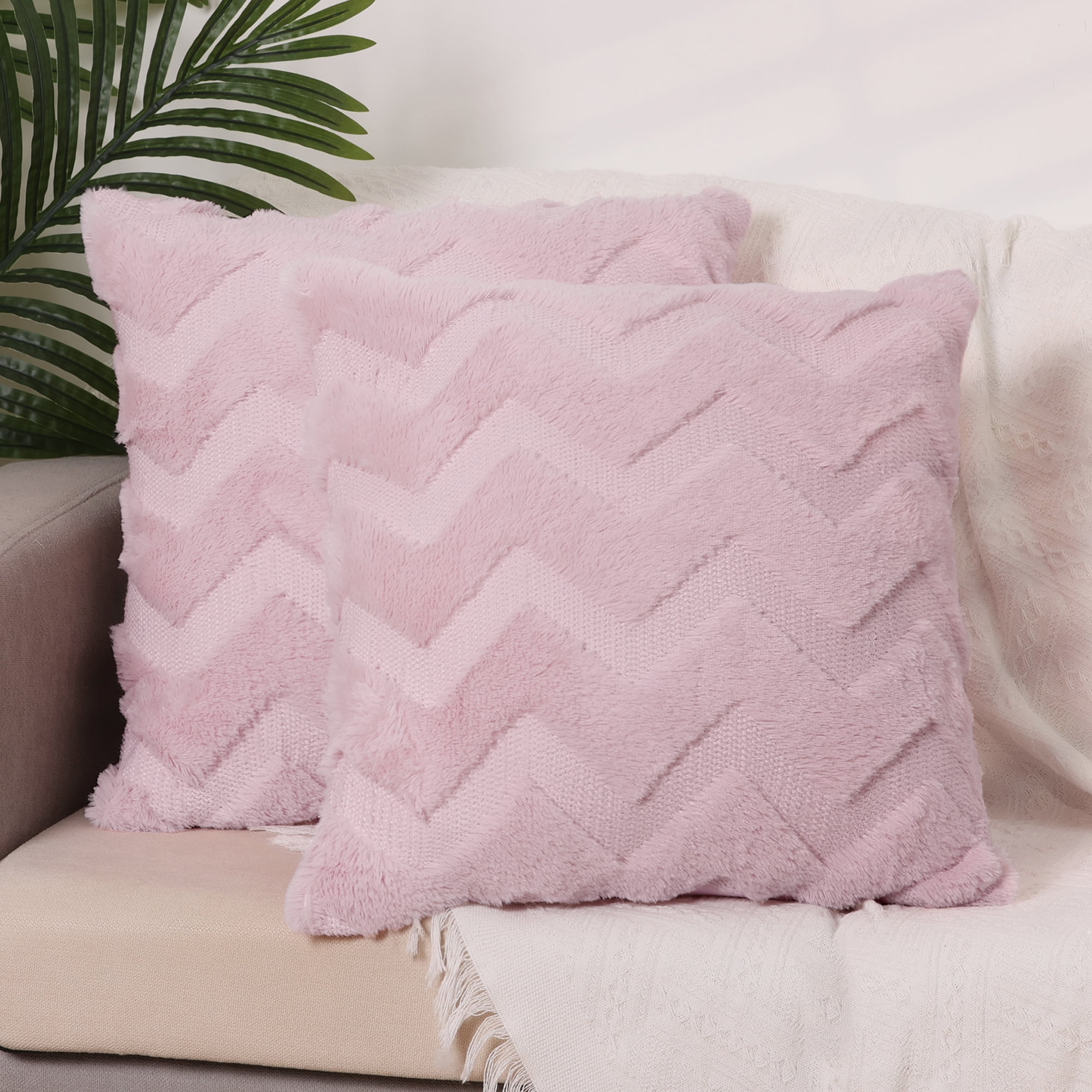 Unique Bargains Soft Plush Throw Pillow Covers Decorative Cushion Covers (2 Count) Pink-3 18" x 18"
