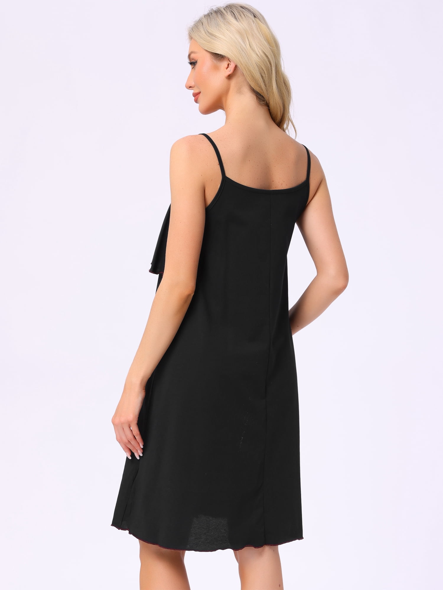 DARING DIVA Women's Sleeveless Loose Fit Chemise Ruffle Camisole S Black