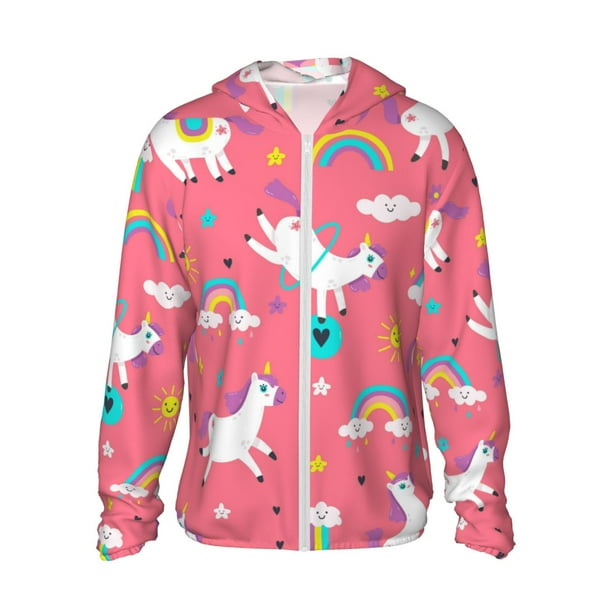 Fotbe Yoga Unicorn Chaqueta con Protección Solar UPF 50+ para Hombre y Mujer, Camisa con Capucha y Bolsillos-Large