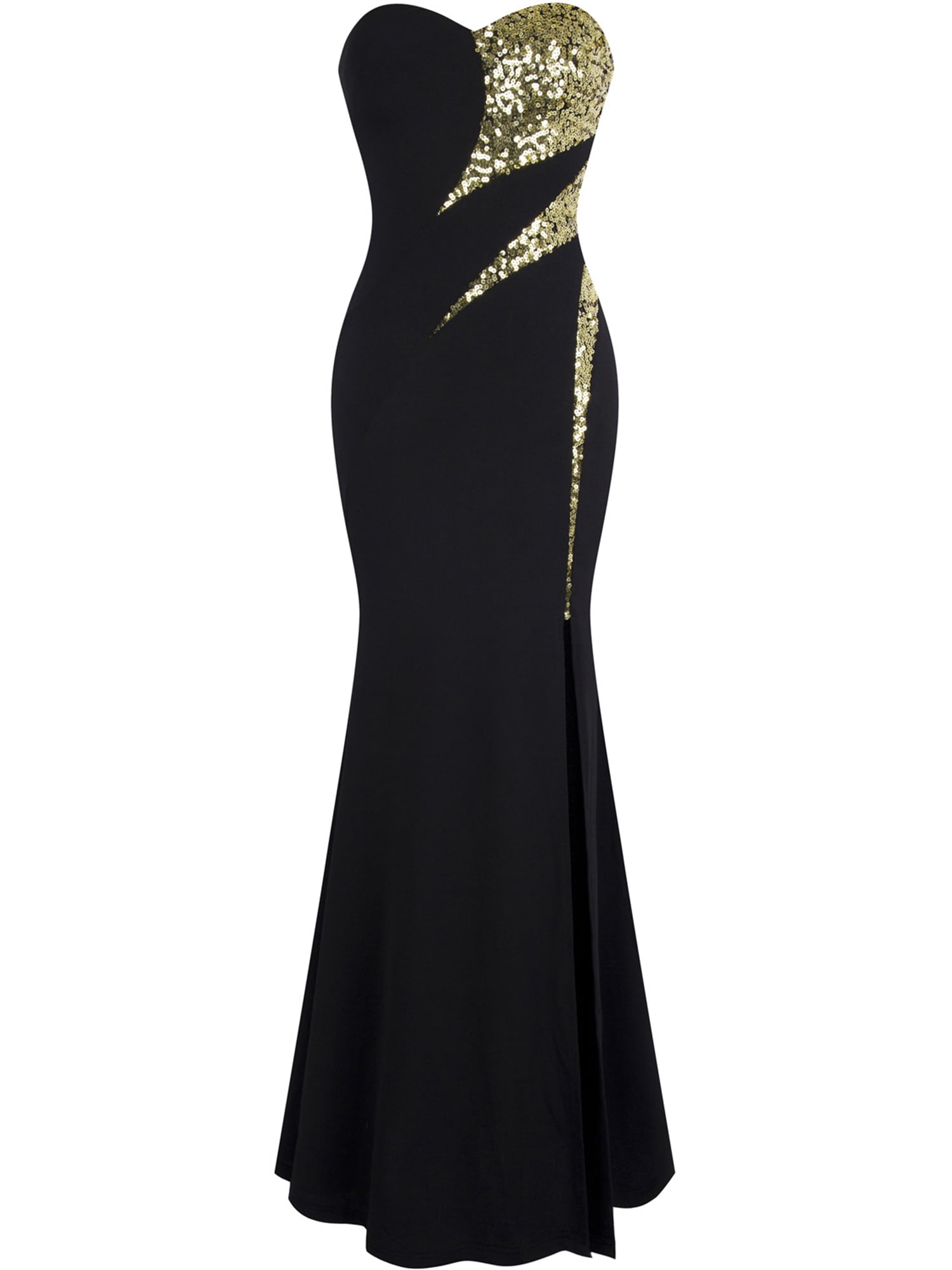 Elegant Black Split Long Dress with Gold Sequins Cameroon Ubuy