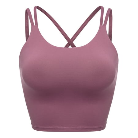 

Cross Back Sport Bras Padded Strappy Cross Cropped Bras for Yoga Workout Fitness Low Impact Purple M