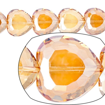 Crystal Bead, Center-Drilled Flat Faceted Heart, Light Topaz Ab2x Coated, 22x23x10.5mm