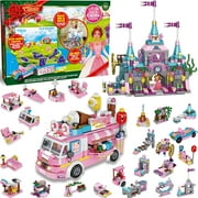 HolyToy 2021 Christmas HolyToy Calendars 24 Days Countdown with Girls Princess Castle and Ice Cream Truck Building Blocks for Kids STEM Building Toys Christmas Party Favor Gifts