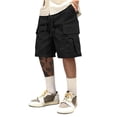 thumbnail image 2 of Mens Baggy Cargo Shorts Knee Length Elastic Waist Drawstring Casual Work Shorts Summer Hiking Outdoor Water Resistant Shorts with Muti Pockets Black, 2 of 7