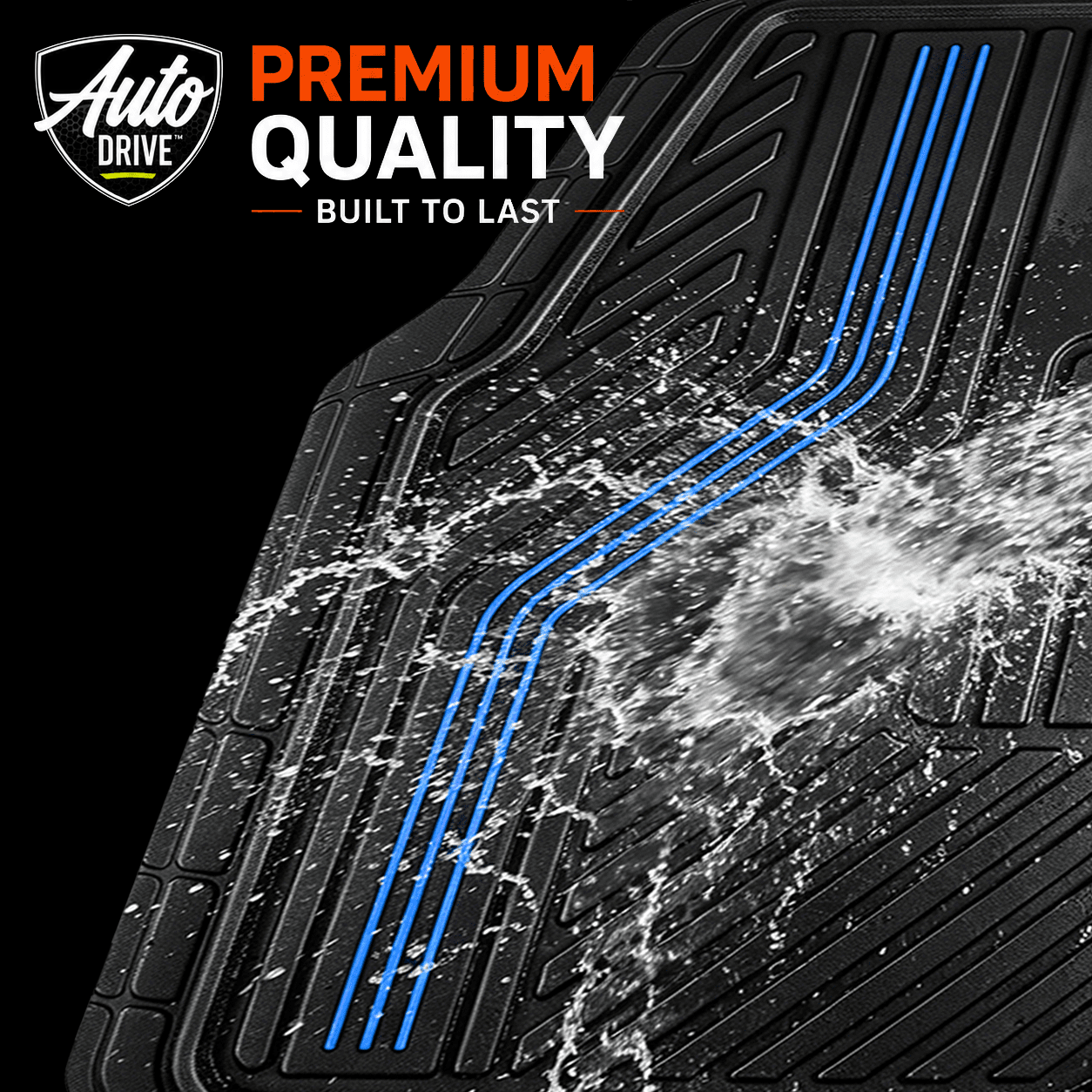 Auto Drive Rubber Car Floor Mats, Decorative Insert Trim Floor Mats Set, All Weather Automotive Floor Mats, Easy-Clean, Anti-Slip Backing for Cars, SUVs, Trucks, and Vans 3 Piece Blue