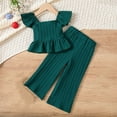 thumbnail image 3 of Efsteb 1-7 Years Toddler Girls Summer Outfit Ruffle Sleeve Crop Tank Top and Pleated Wide Leg Pants Set (Green,4 Years), 3 of 8