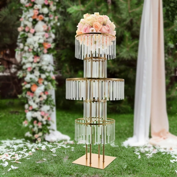 Clear Gold Flower Stand for Wedding, Wedding Centerpieces Flower Stand 5 Tiers Modern Round Flower Stand