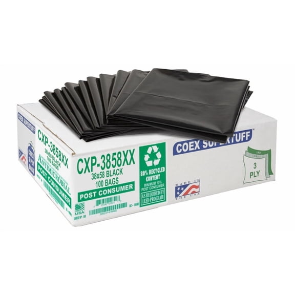 Aluf Plastics CXP Series 55-60 Gallon 1.7 MIL (eq) Black Heavy Duty Trash Can Liners - 38" x 58" - Pack of 100 - For Contractor, Industrial, & Commercial