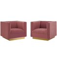 thumbnail image 1 of Tufted Armchair Accent Chair, Set of 2, Velvet, Pink, Modern Contemporary Urban Design, Living Lounge Room Hotel Lobby Hospitality, 1 of 4