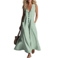 thumbnail image 4 of Qzwdhjm Women's Linen Dress Sleeveless V Neck Maxi Dresses Striped Aline Casual Summer Dress for Beach Party with Pockets, 4 of 7