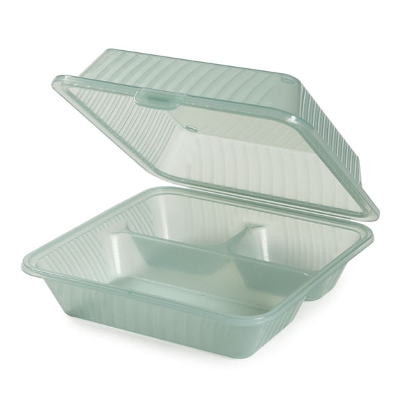 G.E.T. 3 Compartment Jade Polypropylene Eco-Takeout Container - 9"L x 9"W x 3 1/2"H