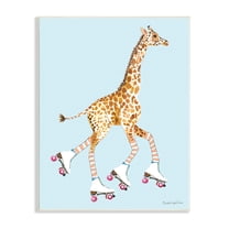 Stupell Industries Funky Giraffe Roller Skates Pink Wheels Striped Socks, 13 x 19, Design by Mercedes Lopez Charro