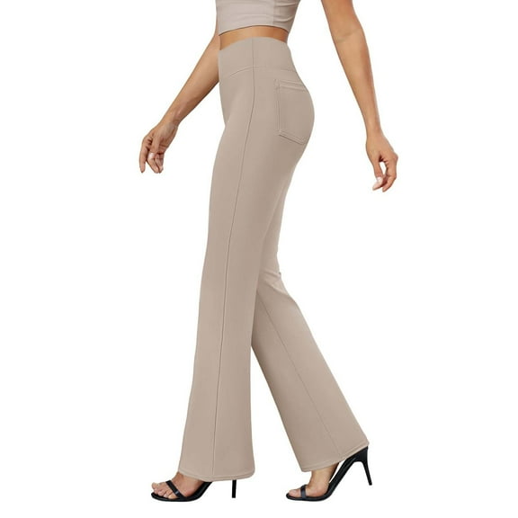 GILIGEGE Bootcut Dress Pants for Womens Business Casual Work Pants with Pockets High Waist Stretchy Trousers Pull On Office Slacks Beige L