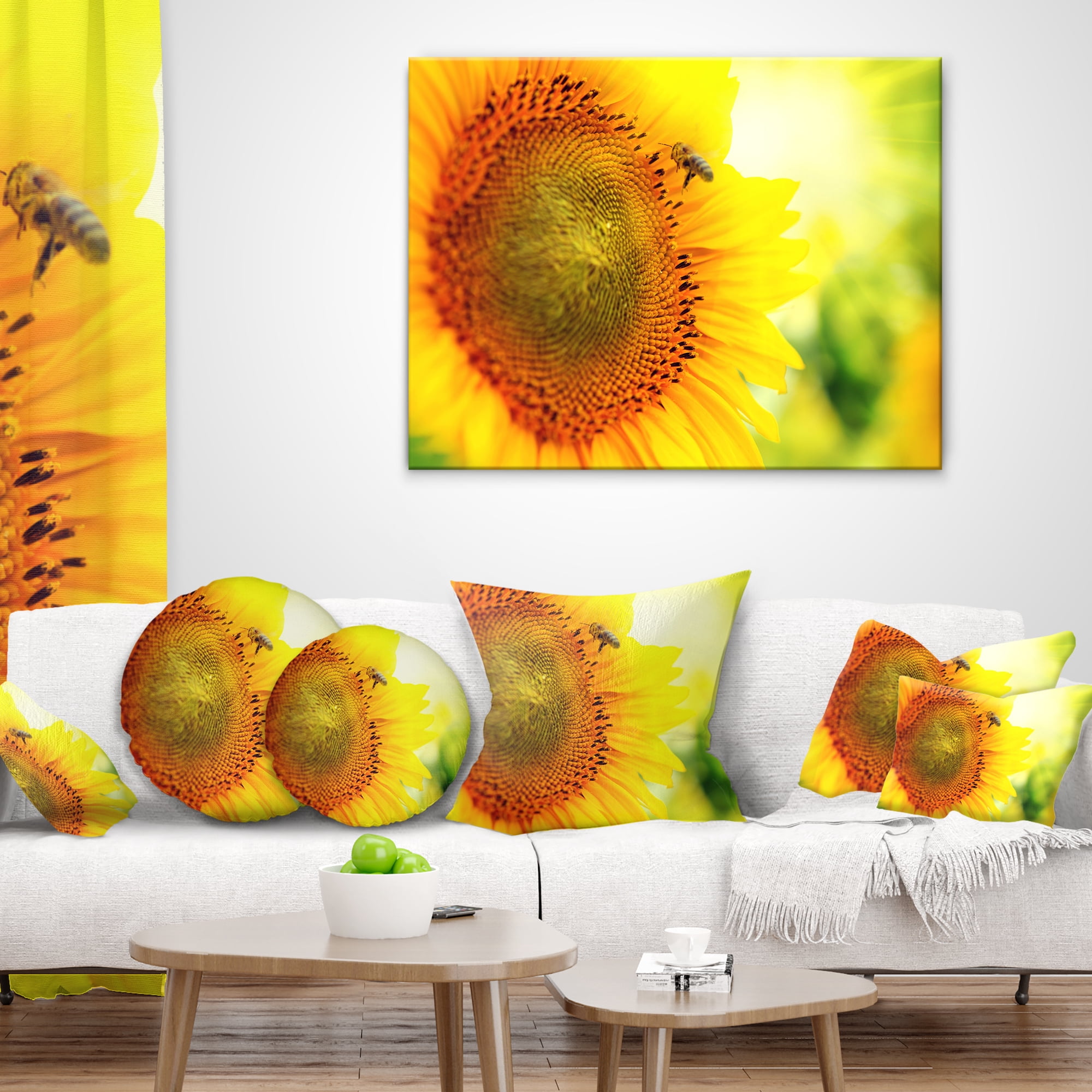 Designart Sunflower Blooming on Field - Animal Throw Pillow - 18x18