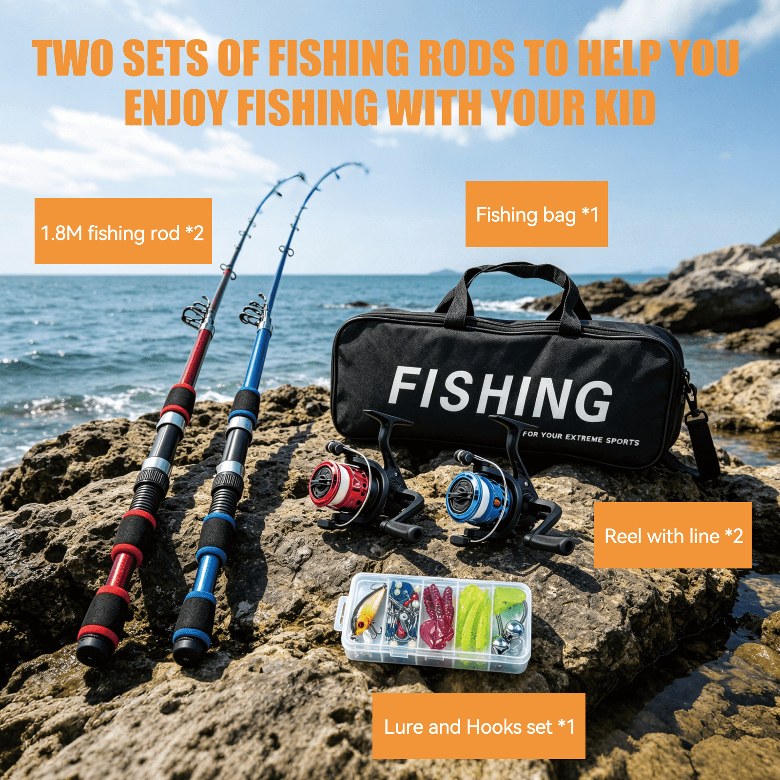 iFaveorr 70 inch Fishing Rod and Reel Combos, 2Pcs Fishing Rod with EVA Material Grip, Telescopic Fishing Gear with Reel Combo Kit with Tackle Box Fishing Line, Gift for Fishing Beginner and Angler
