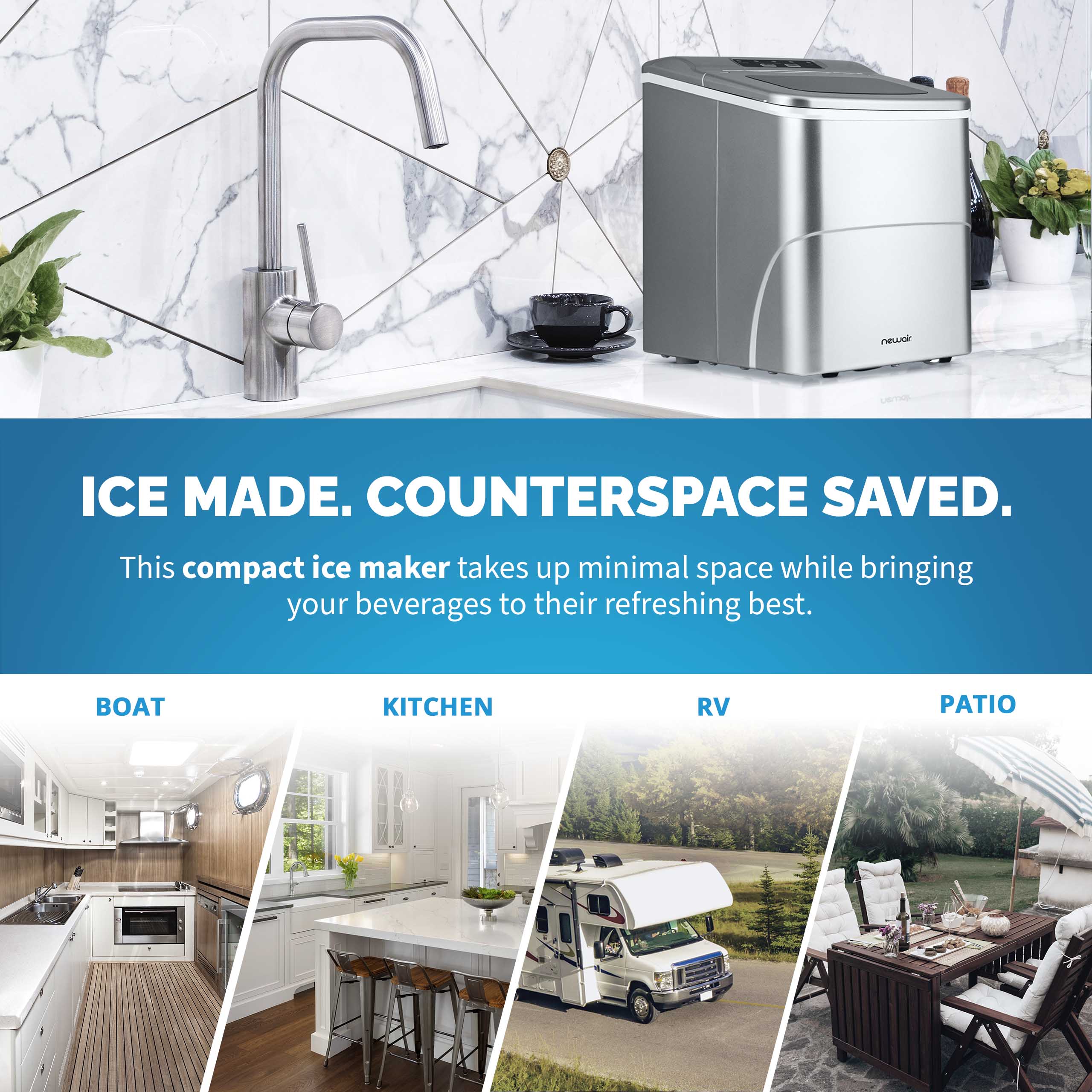 Newair 26 lbs. Countertop Bullet Ice Maker in Silver- NIM026MS00