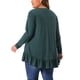 thumbnail image 4 of Tops de túnica de mujer plus size Agnes Orinda, con botones, cuello en V, mangas largas, dobladillo con volantes, blusas fluidas 1X verde oscuro, 4 of 8