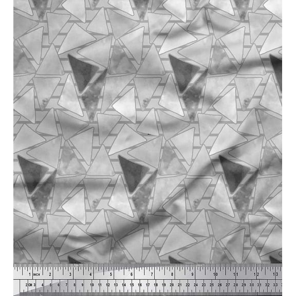 Soimoi Gray Velvet Fabric Facets Triangle Geometric Decor Fabric Printed Yard 60 Inch Wide