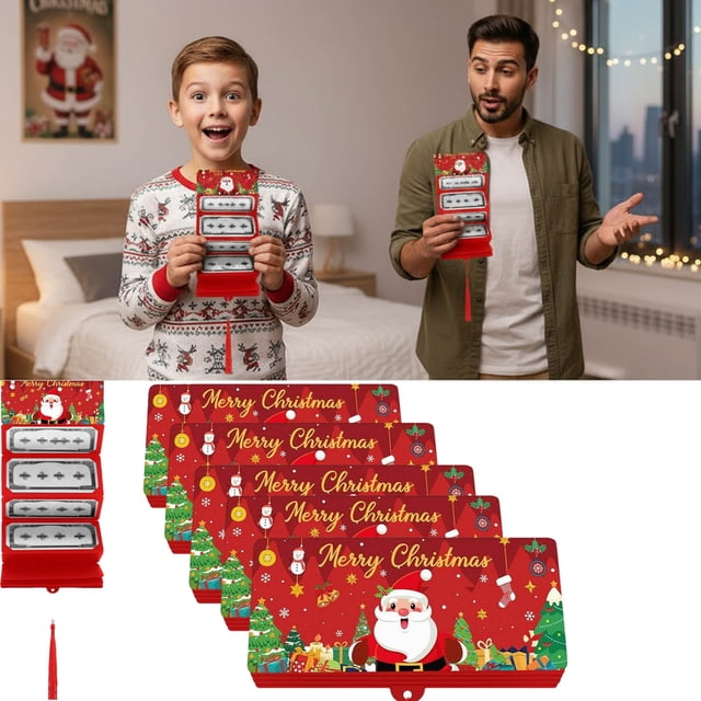 ZZkhGO Ensemble de 10 Pcs d'Enveloppes Rouges de Noël, Boîte à Argent à Fentes Multiples pour Rangement de Cadeaux, Décoration de Fête des Fêtes avec Imprimé de Sapin du Père Noël