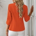 thumbnail image 4 of VSSSJ Womens Blazer Jacket Ruched 3/4 Sleeve Button Slim Fit Solid Color Casual Office Blazers Lightweight Suit Coat for Work Orange XL, 4 of 8