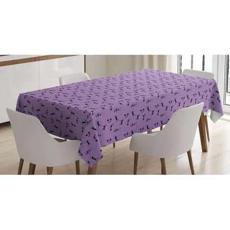 

Cat Tablecloth Funky Romantic Pattern with Little Hearts Funny Jumping Black Cat Characters Rectangle Satin Table Cover for Dining Room and Kitchen 60 X 84 Lavender Pink Black by Ambesonne