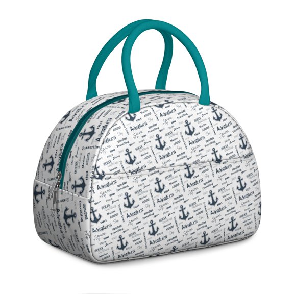 Insulated Lunch Bag Women, Reusable Monochrome Nautical Anchor Travelling Tote Lunch Box, Leakproof Cooler Lunch Bags for Work Office Travel Picnic