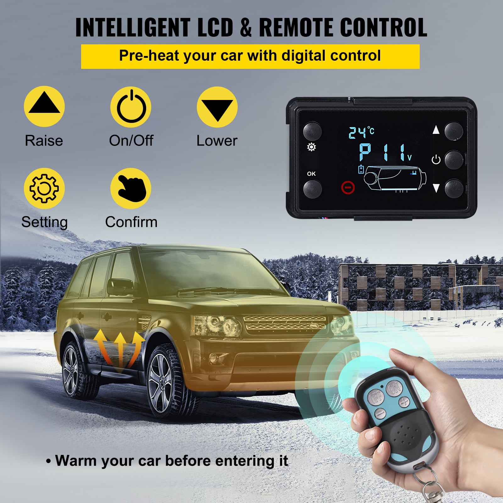 VEVOR Diesel Air Heater All in One 12V 5KW,Diesel Parking Heater with Black LCD Switch & Muffler & Wireless Control for Car Bus Truck Boat