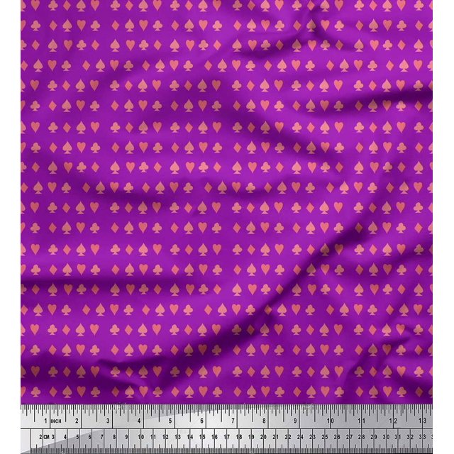 Soimoi Purple Heavy Satin Fabric Poker Card Symbol Decor Fabric Printed Yard 54 Inch Wide