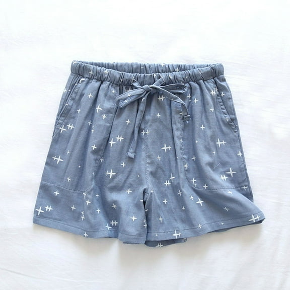 HongQid Pajama Shorts Womens Cotton Sleep Lounge Short Pj Bottoms Shorts Blue M