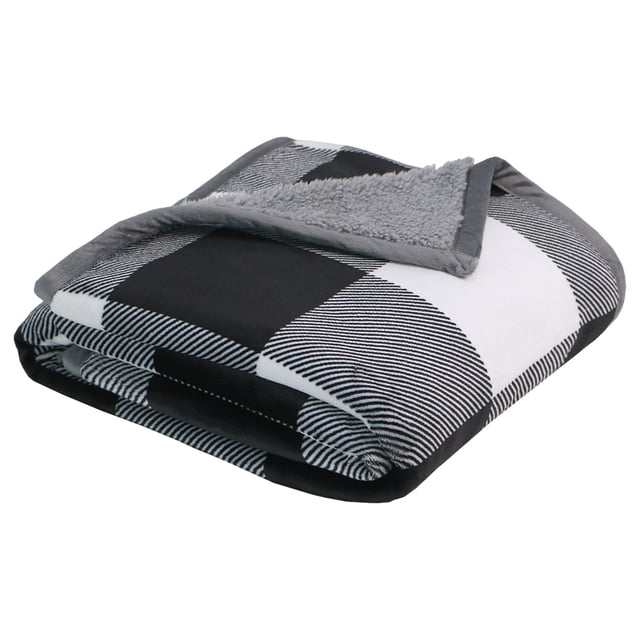 Manta Sherpa de lana a cuadros Billuyoard para sofá cama silla oficina camping blanco negro