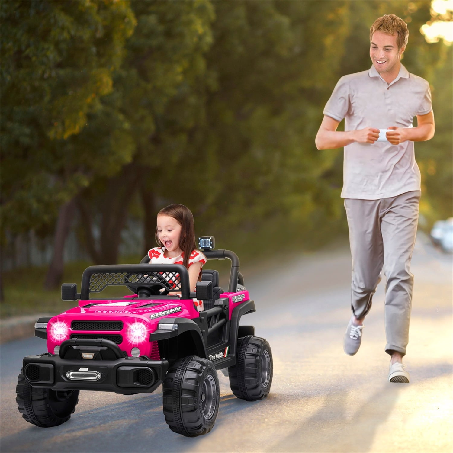 CIPACHO 12V Kids Ride On Truck Car with Parent Remote Control, Spring Suspension, LED Lights, AUX Port, Kids Electric Vehicle Toy, Pink