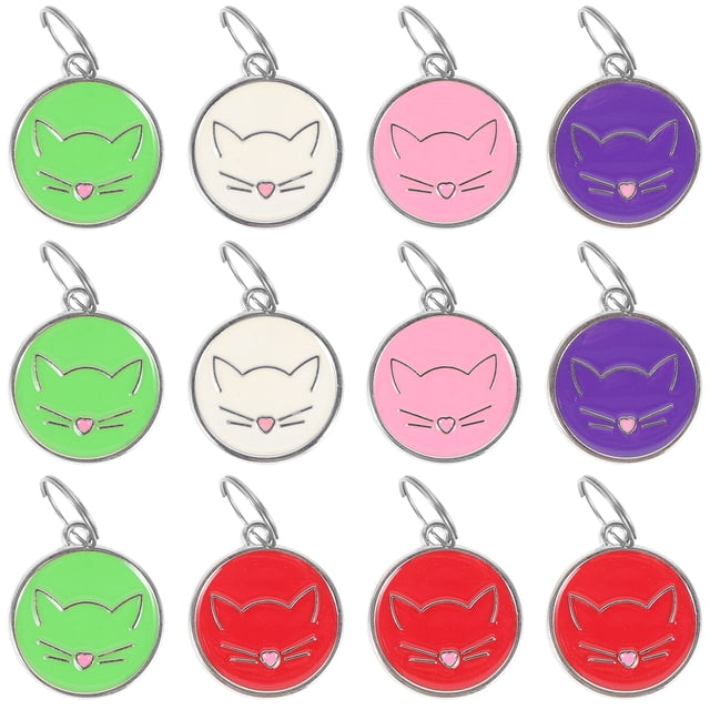 12pcs Stainless Steel Pet ID Tags Cat Tags Pendants Kitten Tags Round Tags