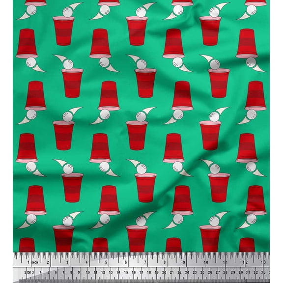 Soimoi Green Poly Georgette Fabric Ball & Glass Summer Designs Print Sewing Fabric Yard 42 Inch Wide