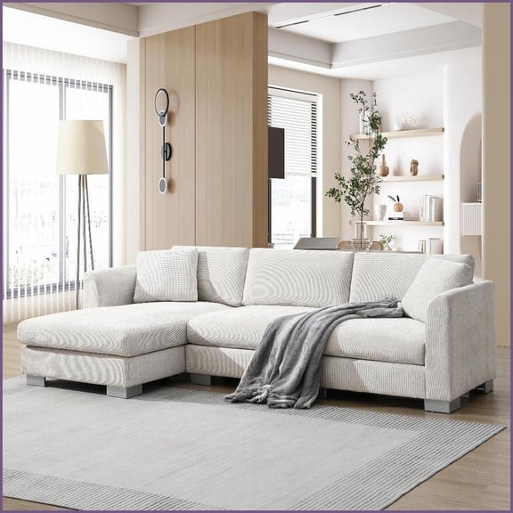 Modern Chenille L-Shaped Sectional Sofa - 4-Seat 96x56” with Oversized Chaise, 2 Free Pillows for Living Room/Apartment/Office