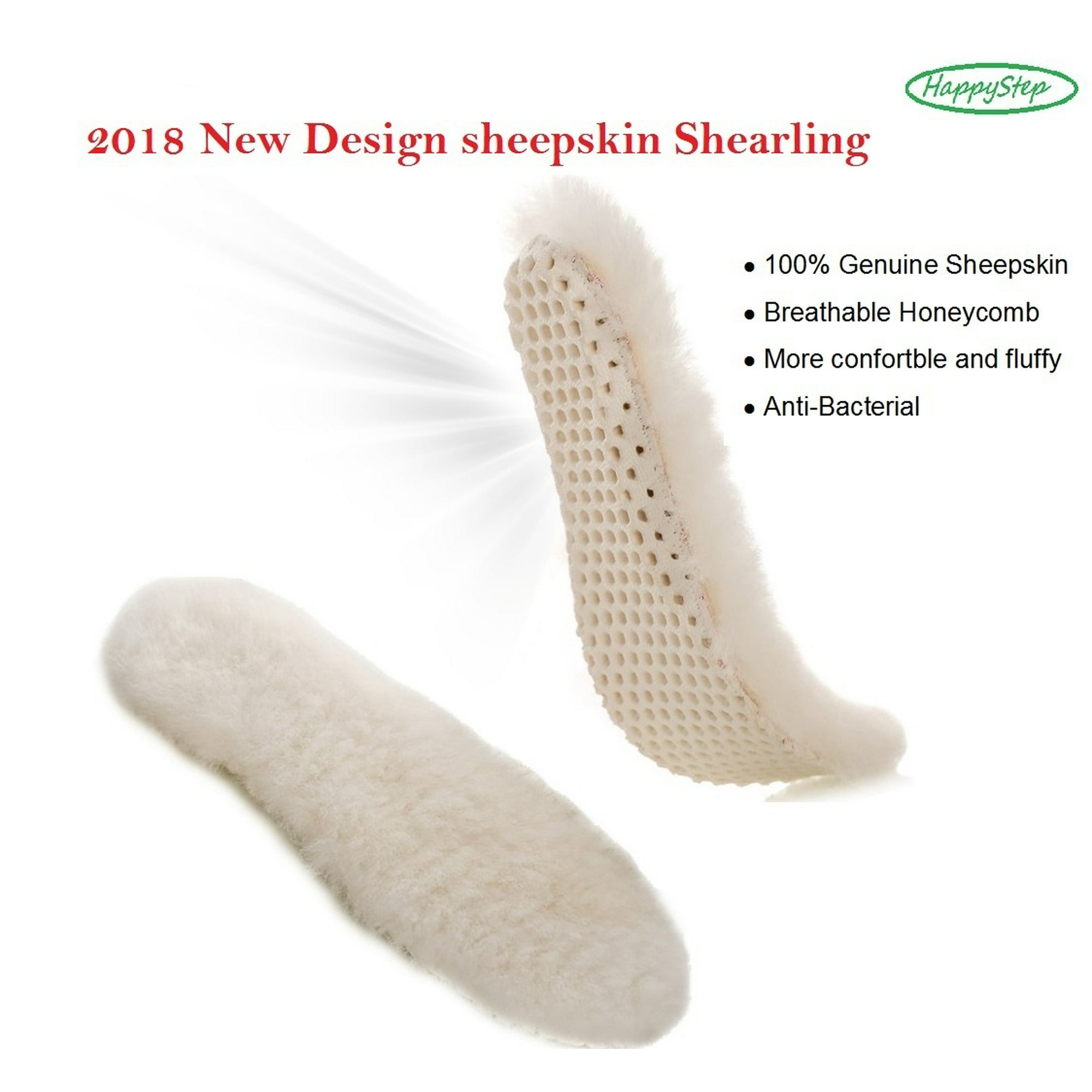 Happystep Genuine Sheepskin Lambswool Cushioning Shearling Winter Insoles with Honeycomb sporting sole Women 9