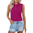 thumbnail image 3 of Yigetop Sleeveless Polo Shirts for Women, Shirts for Women 2025 Summer Button Down Collared Sleeveless Tops Business Work Casual Basic Blouses Golf Shirts for Woman Wine XL, 3 of 6