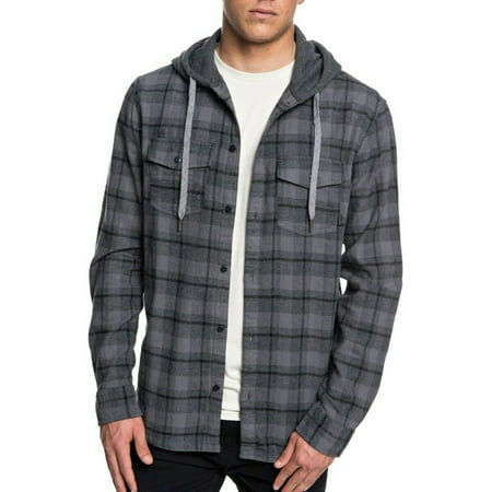 Mens Shirt Small Button Down Plaid Hooded Brushed S