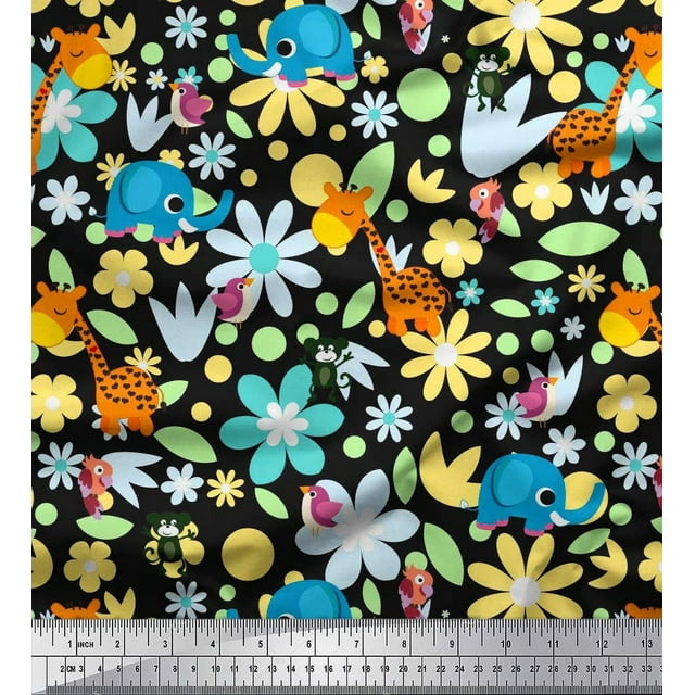 Soimoi Rayon Fabric Floral,Bird & Animal Cartoon Print Fabric by Yard 56 Inch Wide