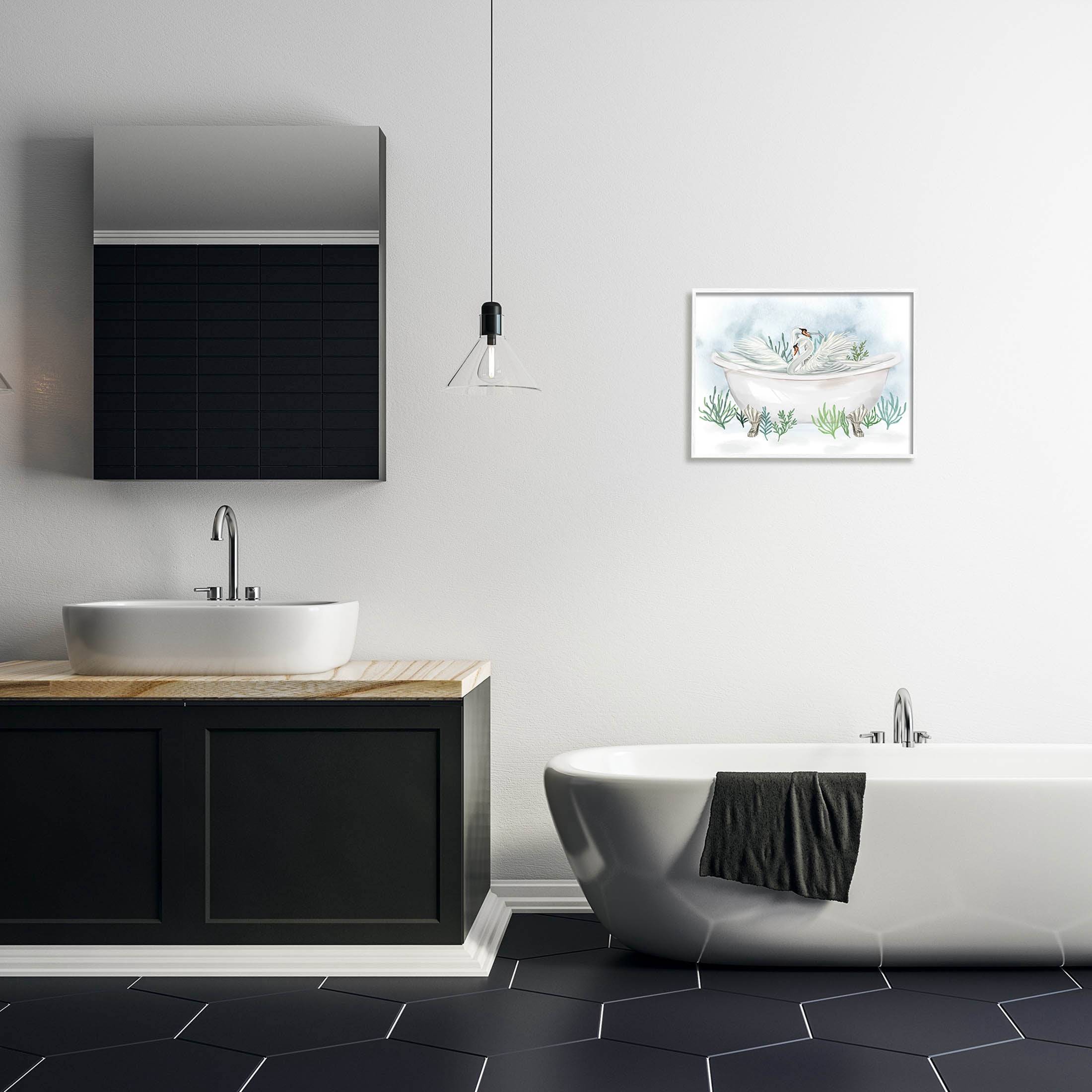 Swan Duo Bathtub Botanicals Animals & Insects Graphic Art White Framed Art Print Wall Art