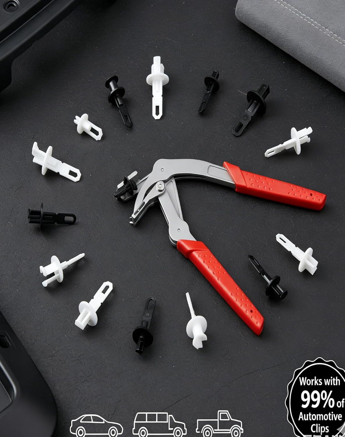 Plastic Clip Tool, Automotive Clip Removal Tool, Heavy Duty Car Clip Pliers, Removal Pliers for Fasteners, Trim & Panel Removal, Four-Point Support, Damage-Free Lifting Auto Repair Tool