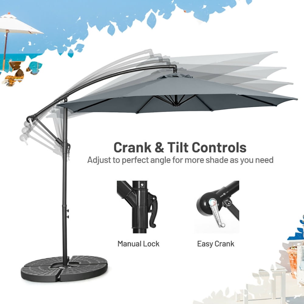 Aimee Lii 10 Feet Offset Umbrella with 8 Ribs Cantilever and Cross Base, Outdoor Umbrella with Base, Gray Aimee Lii 10 Feet Offset Umbrella with 8 Ribs Cantilever and Cross Base, Outdoor Umbrella with Base, Gray