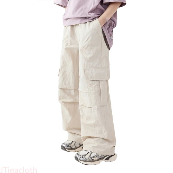 JTieacloth Girls School Uniform Cargo Pants Girls' Vintage Fashion With Pockets Cargo Pants Solid Color Streetwear For 4 14 Years,Sizes 4-5 Years